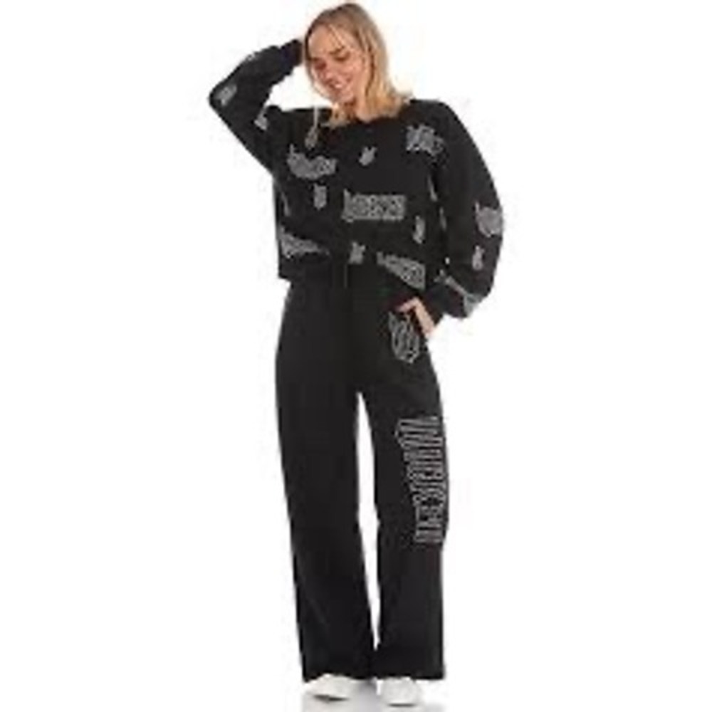 Wicked Universal Studios Black Rhinestone Sweatshirt & Wide Leg Pants Set M